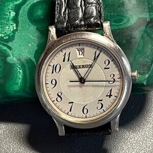 Estate L. Leroy 18K White Gold Automatic 35mm alligator strap